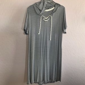Navy Blue & White Strip Hoodie Casual Dress